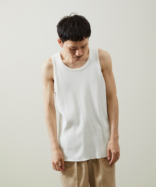 And A(アンドエー)の「And A アンドエー / SUPIMA COTTON CODE FRISE TANK TOPS スーピマコットンコードフライスタンクトップ / AA-S24M005(タンクトップ・メンズ・オフホワイト/ブラウン/スミクロ・1/2)」の2枚目の写真