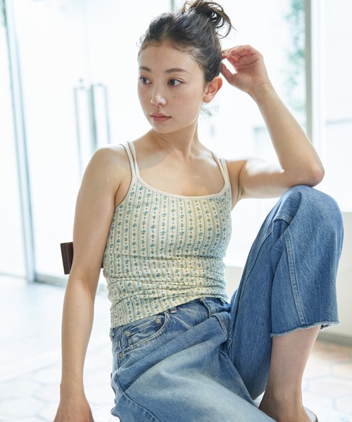 新品タグ付き♡ミストレアス♡バレエコアぺプラムキャミソール♡オフホワイト JEMORGAN/ジェーイーモーガン】花柄 カップ付キャミソール / TC