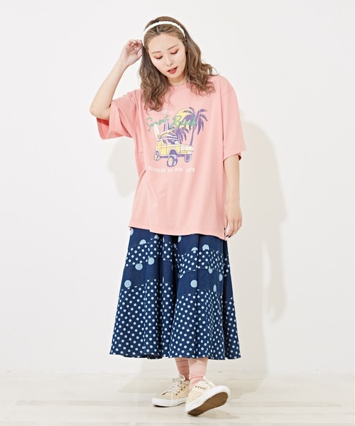 CUBE SUGAR（キューブシュガー）の「ドットプリントデニム切替スカート（デニムスカート・レディース・ライトブルー/インディゴブルー・M）」の5枚目の写真