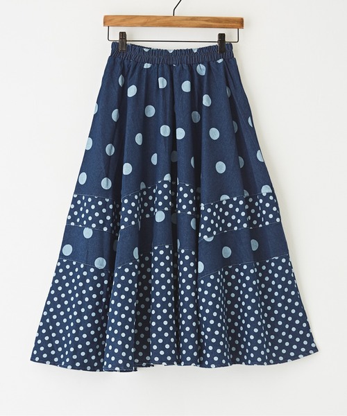 CUBE SUGAR（キューブシュガー）の「ドットプリントデニム切替スカート（デニムスカート・レディース・ライトブルー/インディゴブルー・M）」の19枚目の写真