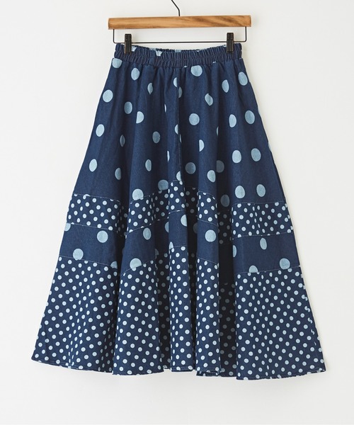 CUBE SUGAR（キューブシュガー）の「ドットプリントデニム切替スカート（デニムスカート・レディース・ライトブルー/インディゴブルー・M）」の20枚目の写真