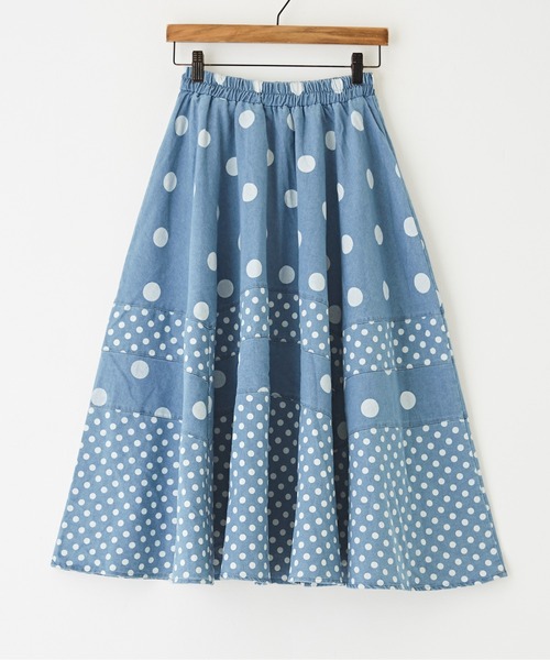 CUBE SUGAR（キューブシュガー）の「ドットプリントデニム切替スカート（デニムスカート・レディース・ライトブルー/インディゴブルー・M）」の21枚目の写真