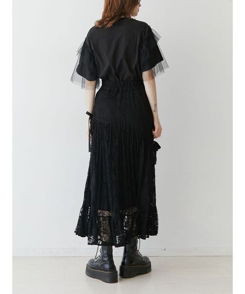 jouetie（ジュエティ）の「チュールレイヤードロックTシャツ（Tシャツ/カットソー・レディース・その他1/ブラック/オフホワイト・MEDIUM）」の7枚目の写真