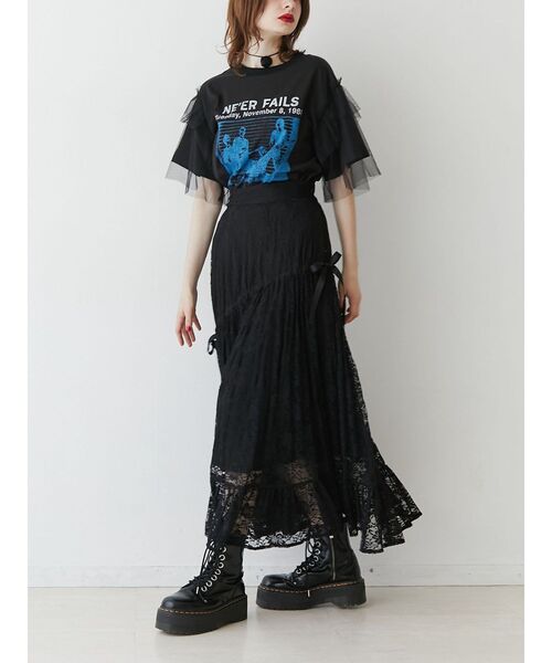 jouetie（ジュエティ）の「チュールレイヤードロックTシャツ（Tシャツ/カットソー・レディース・その他1/ブラック/オフホワイト・MEDIUM）」の8枚目の写真