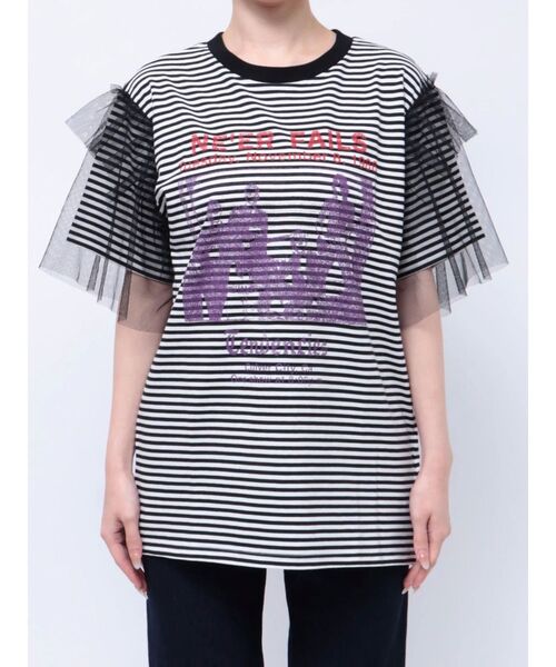 jouetie（ジュエティ）の「チュールレイヤードロックTシャツ（Tシャツ/カットソー・レディース・その他1/ブラック/オフホワイト・MEDIUM）」の9枚目の写真