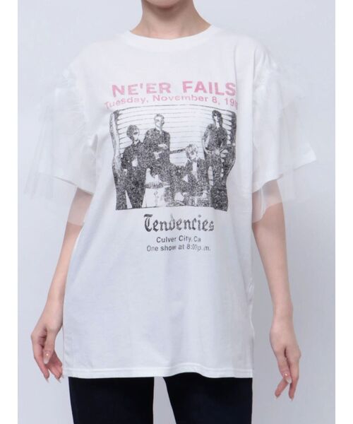 セール】チュールレイヤードロックTシャツ（Tシャツ/カットソー