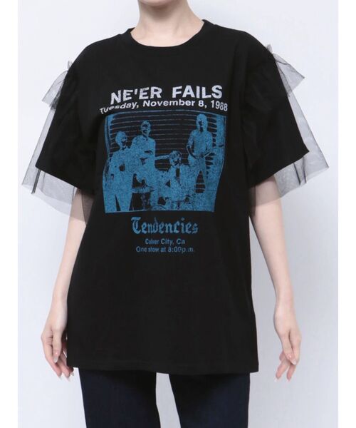 jouetie（ジュエティ）の「チュールレイヤードロックTシャツ（Tシャツ/カットソー・レディース・その他1/ブラック/オフホワイト・MEDIUM）」の21枚目の写真