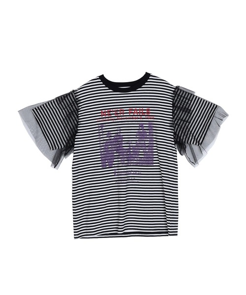 jouetie（ジュエティ）の「チュールレイヤードロックTシャツ（Tシャツ/カットソー・レディース・その他1/ブラック/オフホワイト・MEDIUM）」の3枚目の写真