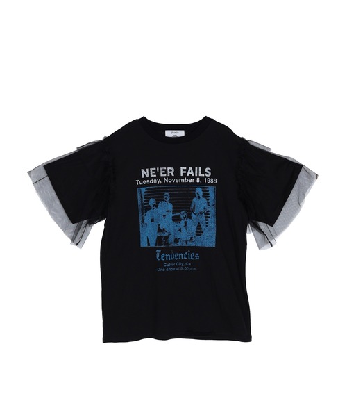 jouetie（ジュエティ）の「チュールレイヤードロックTシャツ（Tシャツ/カットソー・レディース・その他1/ブラック/オフホワイト・MEDIUM）」の2枚目の写真