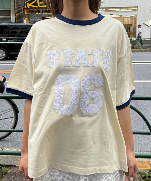 CIAOPANIC（チャオパニック）の「【ユニセックス】レースワッペンカレッジTEE（Tシャツ/カットソー・レディース・アイボリー/ブラック/グリーン・FREE）」の7枚目の写真