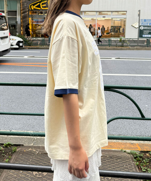 CIAOPANIC（チャオパニック）の「【ユニセックス】レースワッペンカレッジTEE（Tシャツ/カットソー・レディース・アイボリー/ブラック/グリーン・FREE）」の8枚目の写真