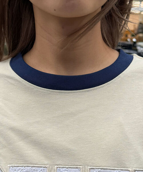 CIAOPANIC（チャオパニック）の「【ユニセックス】レースワッペンカレッジTEE（Tシャツ/カットソー・レディース・アイボリー/ブラック/グリーン・FREE）」の10枚目の写真