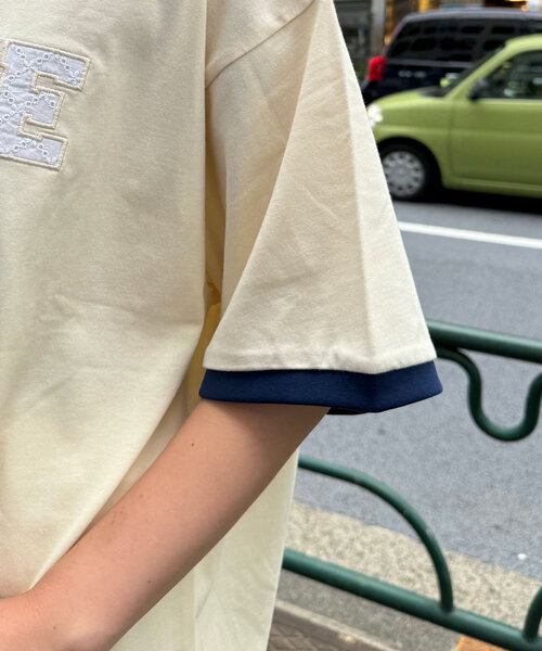 CIAOPANIC（チャオパニック）の「【ユニセックス】レースワッペンカレッジTEE（Tシャツ/カットソー・レディース・アイボリー/ブラック/グリーン・FREE）」の12枚目の写真