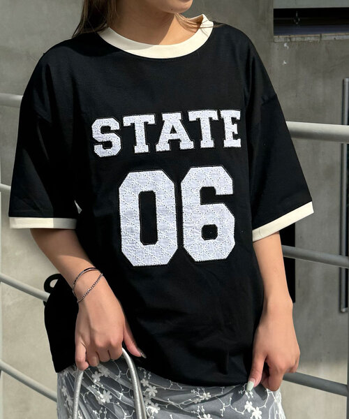 CIAOPANIC（チャオパニック）の「【ユニセックス】レースワッペンカレッジTEE（Tシャツ/カットソー・レディース・アイボリー/ブラック/グリーン・FREE）」の16枚目の写真
