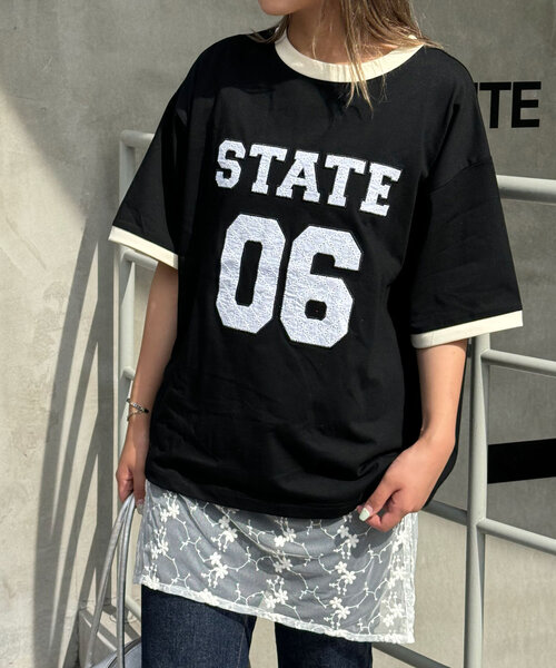 CIAOPANIC（チャオパニック）の「【ユニセックス】レースワッペンカレッジTEE（Tシャツ/カットソー・レディース・アイボリー/ブラック/グリーン・FREE）」の17枚目の写真