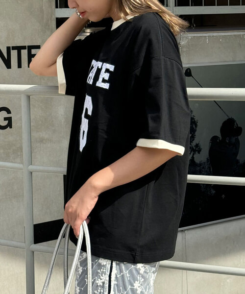 CIAOPANIC（チャオパニック）の「【ユニセックス】レースワッペンカレッジTEE（Tシャツ/カットソー・レディース・アイボリー/ブラック/グリーン・FREE）」の18枚目の写真