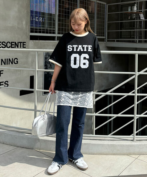 CIAOPANIC（チャオパニック）の「【ユニセックス】レースワッペンカレッジTEE（Tシャツ/カットソー・レディース・アイボリー/ブラック/グリーン・FREE）」の20枚目の写真