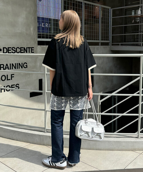 CIAOPANIC（チャオパニック）の「【ユニセックス】レースワッペンカレッジTEE（Tシャツ/カットソー・レディース・アイボリー/ブラック/グリーン・FREE）」の22枚目の写真
