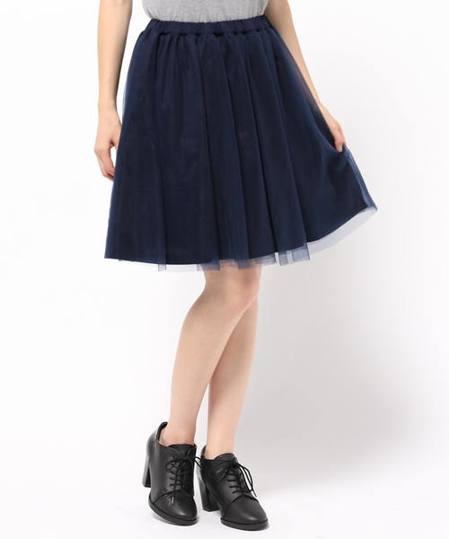 SIMONE LIST（シモーヌリスト）の「ナイロンチュールスカート（スカート・レディース・ネイビー/アイボリー/ブラック・38）」の3枚目の写真
