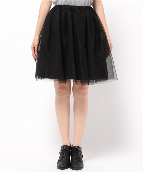 SIMONE LIST（シモーヌリスト）の「ナイロンチュールスカート（スカート・レディース・ネイビー/アイボリー/ブラック・38）」の4枚目の写真