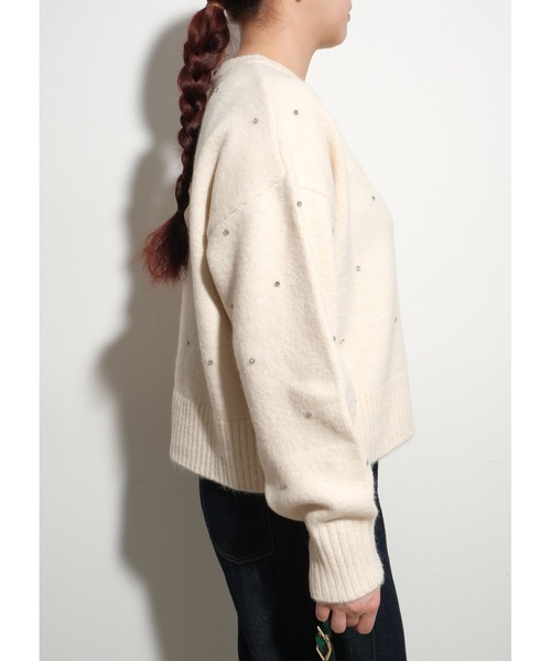 palm RICHE(ポームリシュ)の「ビジューニットTOPS(ニット/セーター・レディース・ブラック/サックスブルー/オフホワイト/チャコールグレー・M)」の7枚目の写真