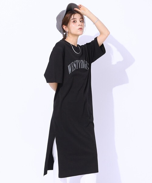 Cutie Blonde（キューティーブロンド）の「【洗える】大人のデイリーカジュアルに サイドスリットTシャツワンピース（ワンピース・レディース・ブラック/ダークグリーン/ナチュラル・02/03/04）」の2枚目の写真