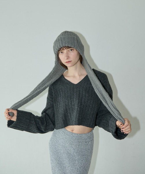 AIC.(エーアイシー)の「ロールアップワイドリブショートニット(ニット/セーター・レディース・ブラウン/チャコールグレー/ホワイト系・FREE)」の10枚目の写真