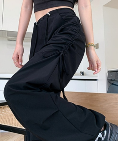 gossip！ロサンゼルス（ゴシップロサンゼルス）の「Y2K カジュアル ドローストリング ストレートパンツ 速乾（カーゴパンツ・レディース・グレー/グリーン/ピンク/モカ/ブラック・S/M）」の11枚目の写真