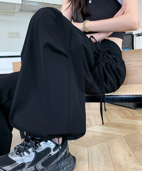 gossip！ロサンゼルス（ゴシップロサンゼルス）の「Y2K カジュアル ドローストリング ストレートパンツ 速乾（カーゴパンツ・レディース・グレー/グリーン/ピンク/モカ/ブラック・S/M）」の12枚目の写真