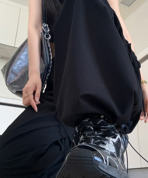 gossip！ロサンゼルス（ゴシップロサンゼルス）の「Y2K カジュアル ドローストリング ストレートパンツ 速乾（カーゴパンツ・レディース・グレー/グリーン/ピンク/モカ/ブラック・S/M）」の13枚目の写真