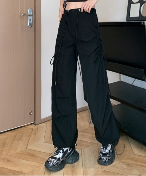 gossip！ロサンゼルス（ゴシップロサンゼルス）の「Y2K カジュアル ドローストリング ストレートパンツ 速乾（カーゴパンツ・レディース・グレー/グリーン/ピンク/モカ/ブラック・S/M）」の14枚目の写真