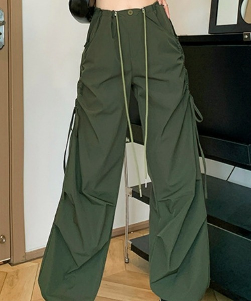 gossip！ロサンゼルス（ゴシップロサンゼルス）の「Y2K カジュアル ドローストリング ストレートパンツ 速乾（カーゴパンツ・レディース・グレー/グリーン/ピンク/モカ/ブラック・S/M）」の16枚目の写真