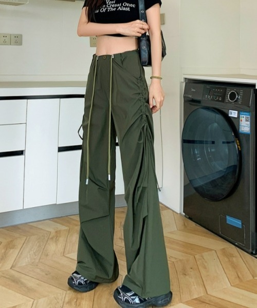 gossip！ロサンゼルス（ゴシップロサンゼルス）の「Y2K カジュアル ドローストリング ストレートパンツ 速乾（カーゴパンツ・レディース・グレー/グリーン/ピンク/モカ/ブラック・S/M）」の18枚目の写真