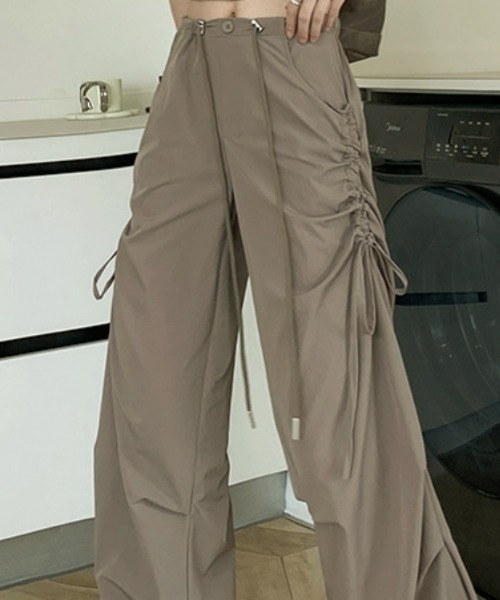 gossip！ロサンゼルス（ゴシップロサンゼルス）の「Y2K カジュアル ドローストリング ストレートパンツ 速乾（カーゴパンツ・レディース・グレー/グリーン/ピンク/モカ/ブラック・S/M）」の20枚目の写真