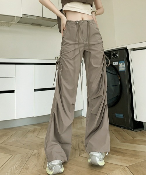 gossip！ロサンゼルス（ゴシップロサンゼルス）の「Y2K カジュアル ドローストリング ストレートパンツ 速乾（カーゴパンツ・レディース・グレー/グリーン/ピンク/モカ/ブラック・S/M）」の21枚目の写真