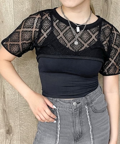 GORGE(ゴージ)の「キャミワンピース+メッシュプルオーバー(Tシャツ/カットソー・レディース・モカ/ブラック・F)」の4枚目の写真