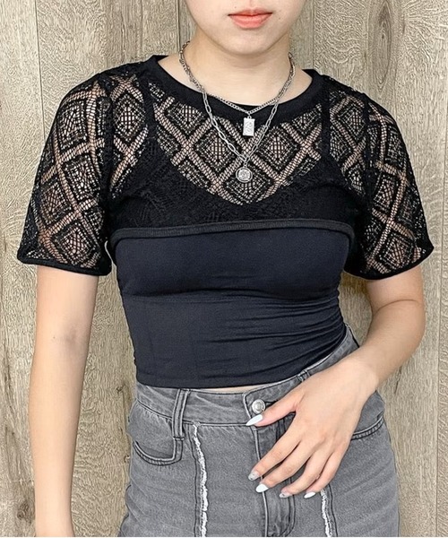 GORGE(ゴージ)の「キャミワンピース+メッシュプルオーバー(Tシャツ/カットソー・レディース・モカ/ブラック・F)」の7枚目の写真