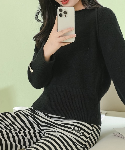 Lace Ladies（レースレディース）の「ラウンドネック コンパクト 長袖 ニット プルオーバー（ニット/セーター・レディース・ダークグレー/ベージュ/ライトグレー/アイボリー/ブラック・FREE）」の7枚目の写真