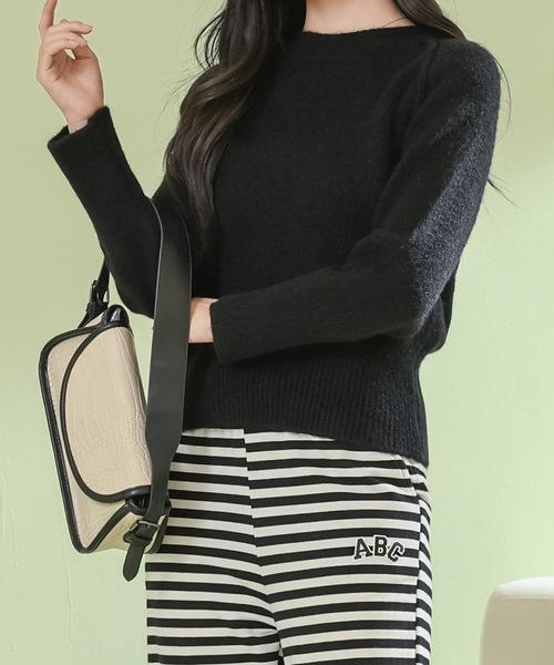 Lace Ladies（レースレディース）の「ラウンドネック コンパクト 長袖 ニット プルオーバー（ニット/セーター・レディース・ダークグレー/ベージュ/ライトグレー/アイボリー/ブラック・FREE）」の9枚目の写真