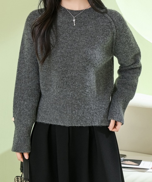 Lace Ladies（レースレディース）の「ラウンドネック コンパクト 長袖 ニット プルオーバー（ニット/セーター・レディース・ダークグレー/ベージュ/ライトグレー/アイボリー/ブラック・FREE）」の10枚目の写真