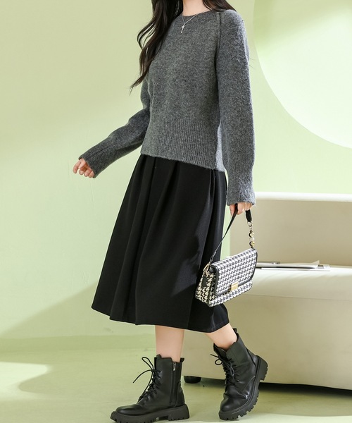 Lace Ladies（レースレディース）の「ラウンドネック コンパクト 長袖 ニット プルオーバー（ニット/セーター・レディース・ダークグレー/ベージュ/ライトグレー/アイボリー/ブラック・FREE）」の12枚目の写真