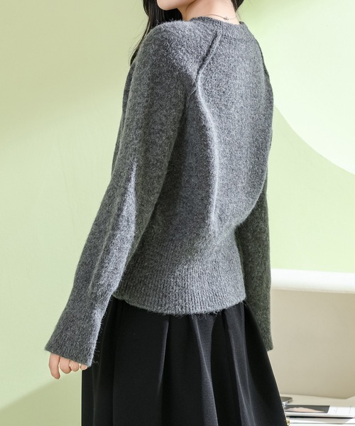 Lace Ladies（レースレディース）の「ラウンドネック コンパクト 長袖 ニット プルオーバー（ニット/セーター・レディース・ダークグレー/ベージュ/ライトグレー/アイボリー/ブラック・FREE）」の13枚目の写真