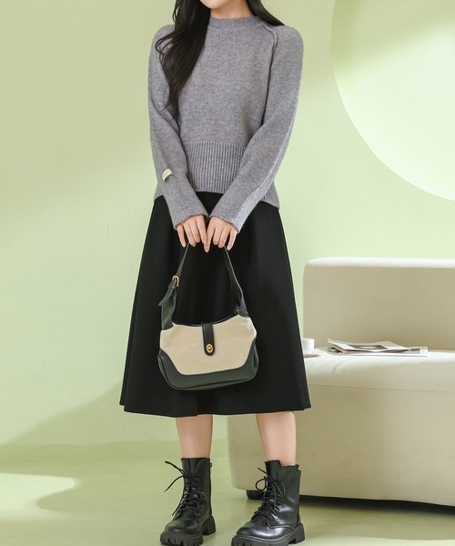Lace Ladies（レースレディース）の「ラウンドネック コンパクト 長袖 ニット プルオーバー（ニット/セーター・レディース・ダークグレー/ベージュ/ライトグレー/アイボリー/ブラック・FREE）」の17枚目の写真