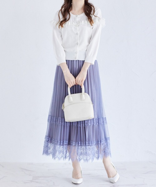 tocco closet(トッコ クローゼット)の「クリアビジュー釦チュール×フリルカーディガン(カーディガン/ボレロ・レディース・ブラック/ピンク/オフホワイト・M)」の5枚目の写真