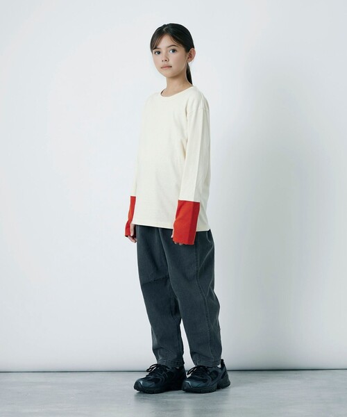 green label relaxing（グリーンレーベルリラクシング）の「TJ 天竺 袖配色 ロングスリーブ / キッズ  140cm-160cm（Tシャツ/カットソー・キッズ・ライラック/ブラック/オフホワイト/ブラウン・140cm/150cm/160cm）」の22枚目の写真