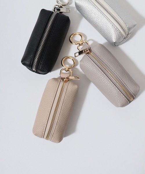 シボ合皮キーリング小物入れ（キーケース/キーアクセサリー