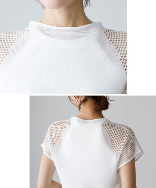 ニット セーター 透け感がオトナ新ニットTシャツ肩メッシュトップス レディース 透け感がオトナ新ニットTシャツ肩メッシュトップス（ニット