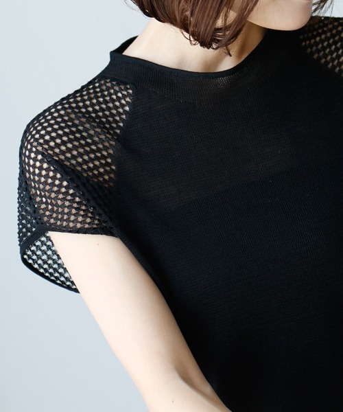 ニット セーター 透け感がオトナ新ニットTシャツ肩メッシュトップス レディース 透け感がオトナ新ニットTシャツ肩メッシュトップス（ニット