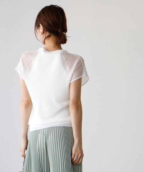 ニット セーター 透け感がオトナ新ニットTシャツ肩メッシュトップス レディース 透け感がオトナ新ニットTシャツ肩メッシュトップス（ニット