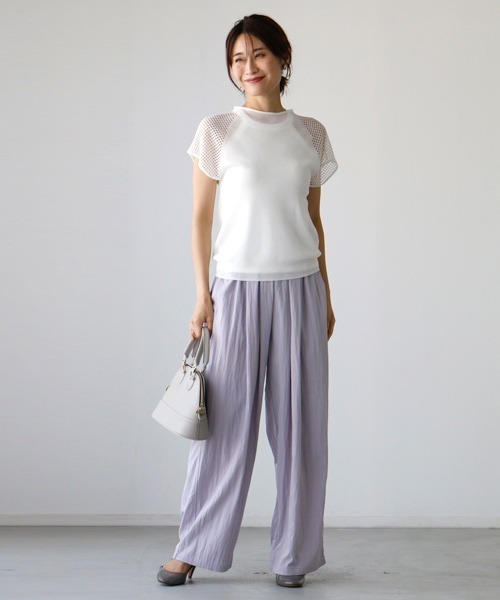 ニット セーター 透け感がオトナ新ニットTシャツ肩メッシュトップス レディース 透け感がオトナ新ニットTシャツ肩メッシュトップス（ニット